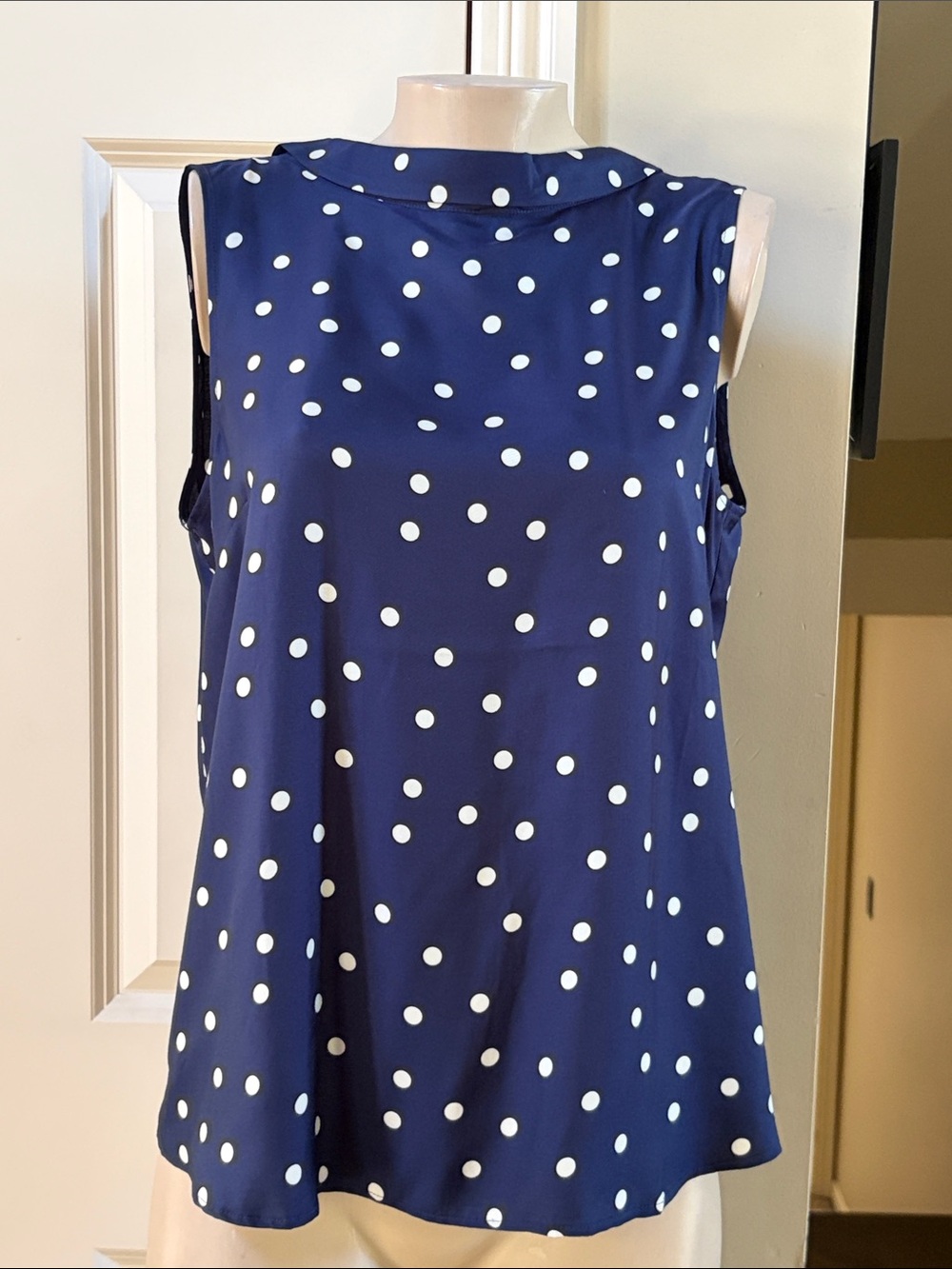 NWT Boden Navy and White Polka Dot Sleeveless Blouse, 10